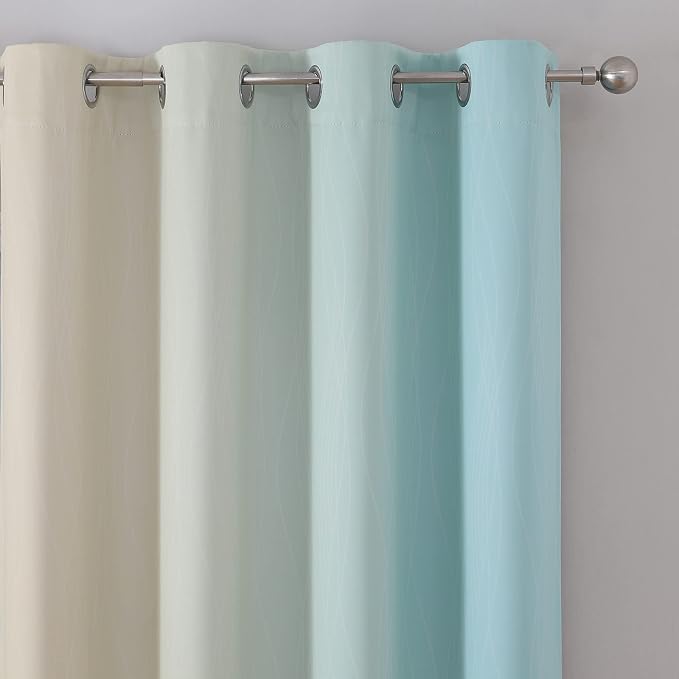 Estelar Textiler Beige and Aqua Ombre Short Blackout Cafe Curtains 36 Inch - Image 4