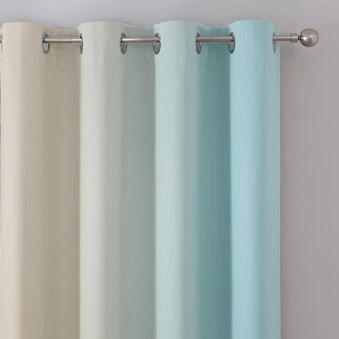 Estelar Textiler Ombre Aqua and Beige Blackout Curtains 96 Inches Long - Image 4
