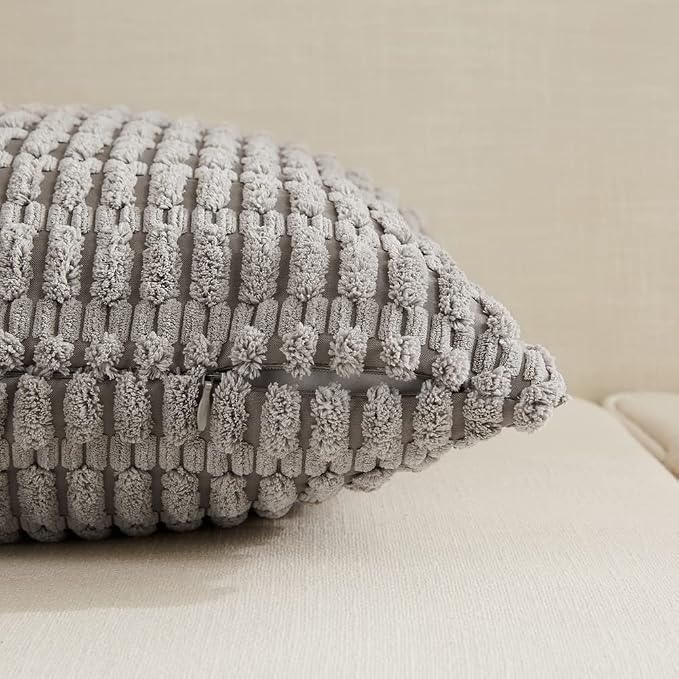 Fancy Homi 4 Pack 20x20 Inch Striped Corduroy Throw Pillow Covers, Rustic Boho - Image 3
