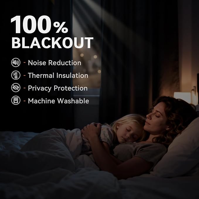 100% Blackout Linen Curtains 50" W x 84" L 2 Panels Set, Thermal Insulated Full - Image 3