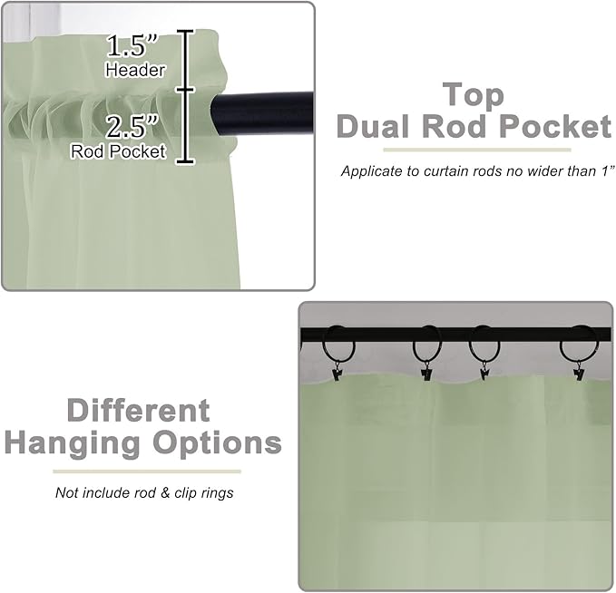 Cafe Curtains 36 Inch Length Tier 2 Pieces, Modern Soft Airy Sheer Kitchen - Image 4