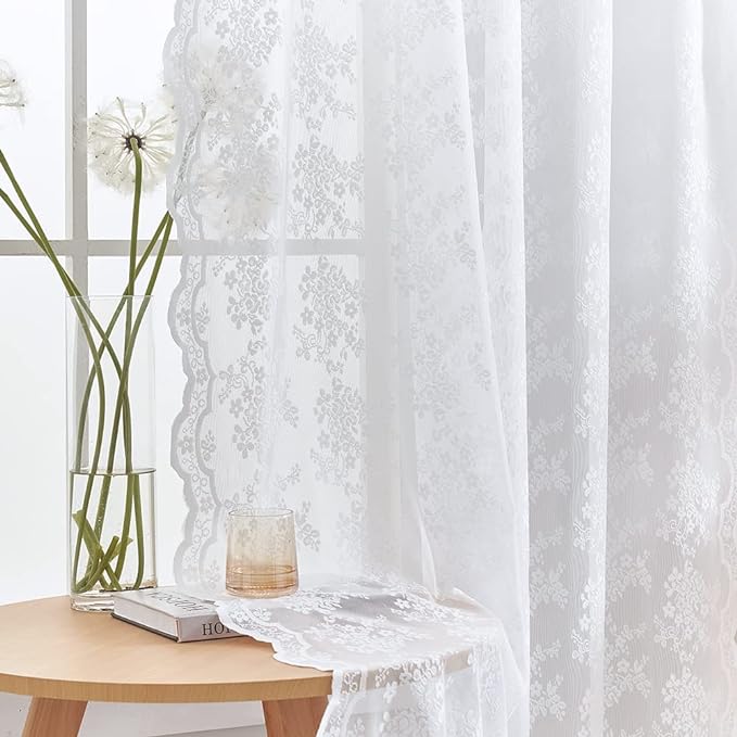 YJ YANJUN Vintage Lace Curtains 84 Inches Long 2 Panels-Victorian Floral Old by YJYANJUN