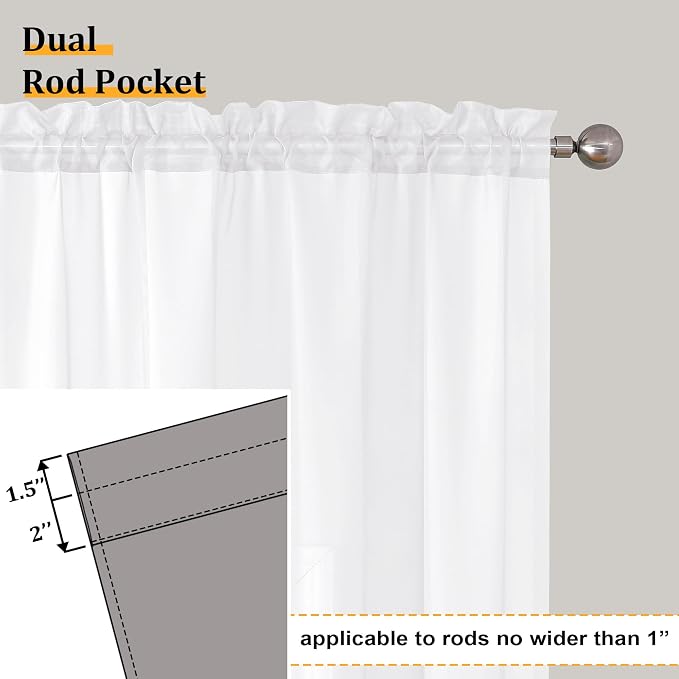 Aiyufneg White Sheer Valance for Window Curtains 24 Inch Length, Light - Image 4