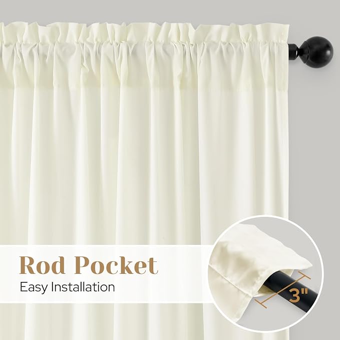 HOMEIDEAS Non-See-Through Cream Yellow Privacy Sheer Curtains, 52 X 54 Inches - Image 5