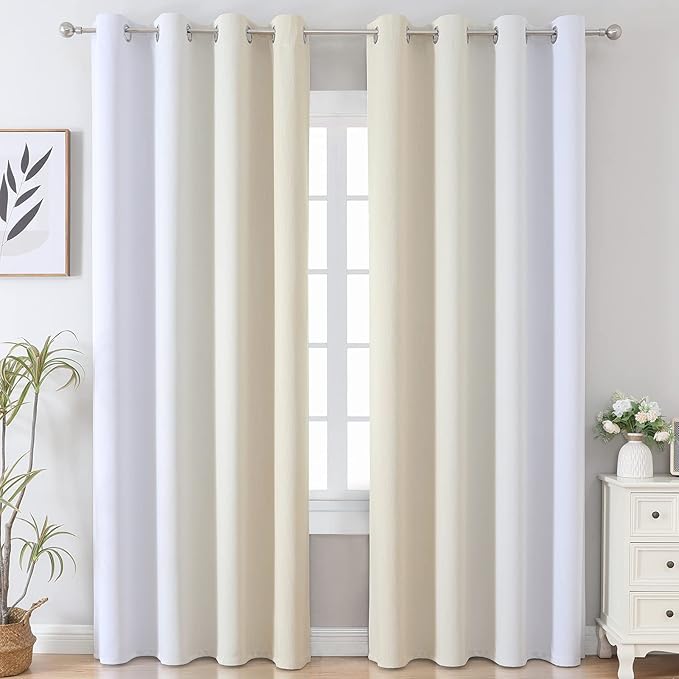 Estelar Textiler Beige and Greyish White Blackout Curtains 102 Inches Long - Image 2