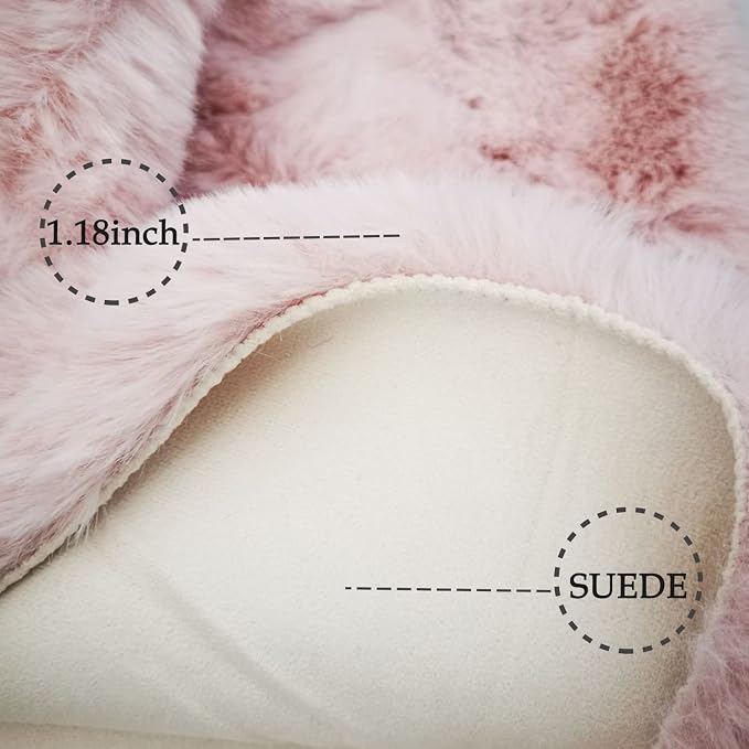Ghouse Faux Rabbit Fur Round Rug 8ft Pink Round Rugs - Image 3