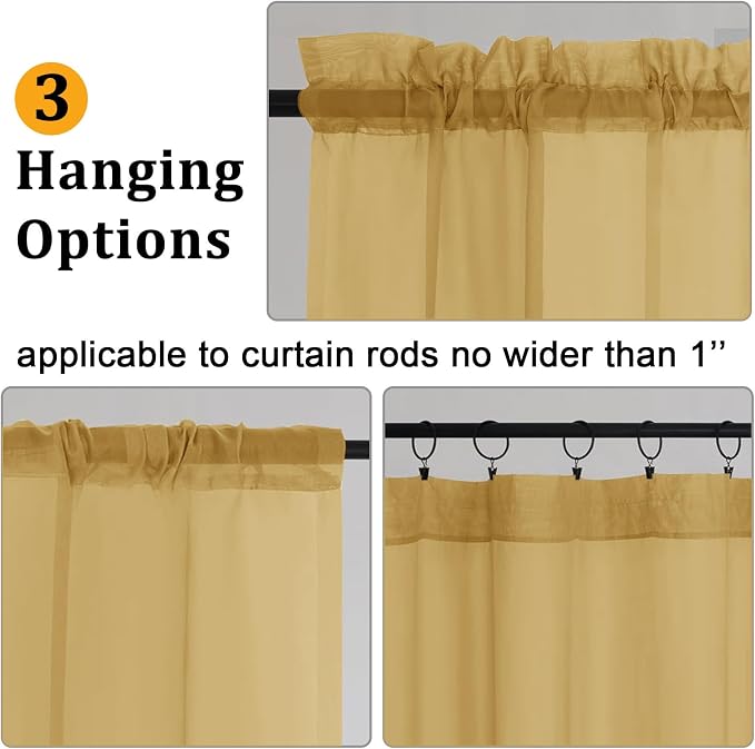 Gwine Gold Sheer Curtains for Bedroom 54 inches Long 2 Panels, Light Filtering - Image 4