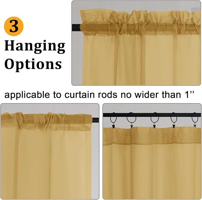 Gwine Gold Sheer Curtains 63 Inch Length - Image 4
