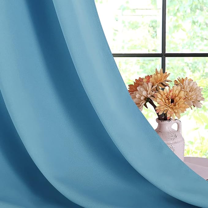 NICETOWN Blackout Window Curtains 70" L, 2 Panels, 34 inch, Teal Blue, Grommet - Image 4