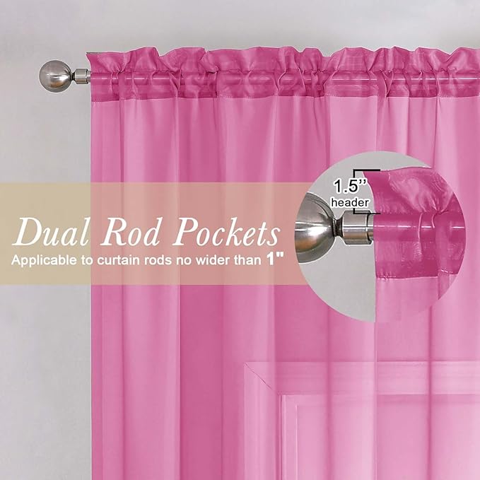 Lecloud Hot Pink Sheer Curtains - Image 5