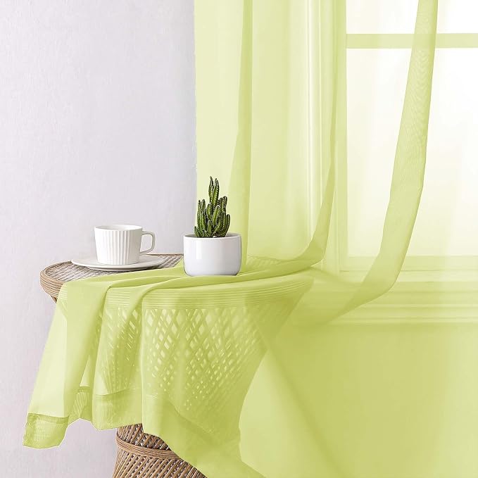 Lecloud Lemon Sheer Curtains 72 Inches Long 2 Panels, Solid Voile Rustic Window - Image 7