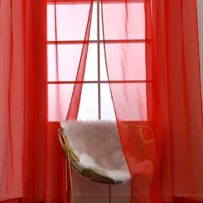 SpaceDresser Basic Rod Pocket Sheer Voile Window Curtain Panels Red 1 Pair 2 - Image 3