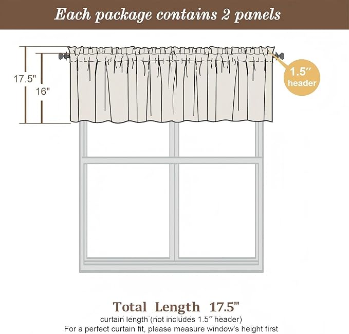 Chyhomenyc Pure White Valances for Windows, Short Window Valance Curtains for - Image 3