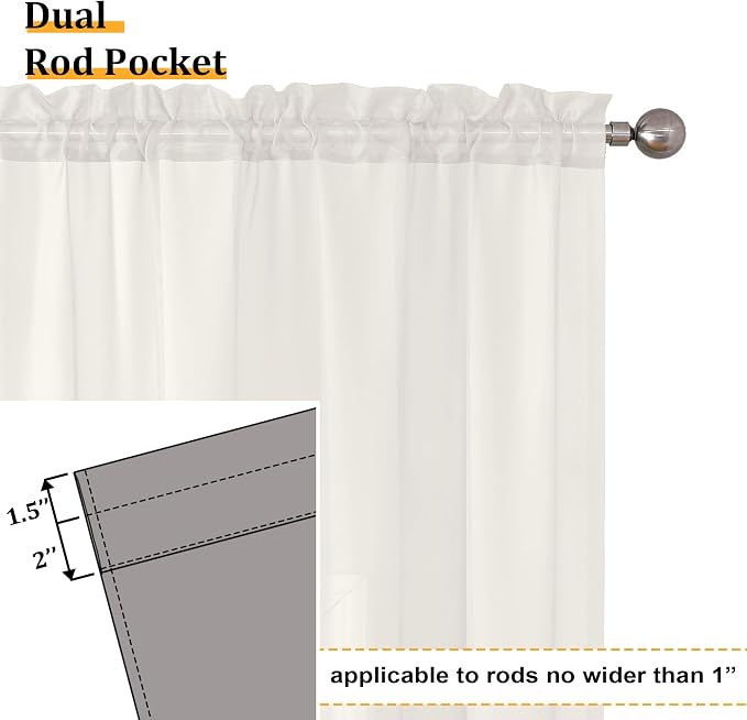 Aiyufeng Modern Sheer Window Curtains, Rod Pocket Long Curtains Translucent - Image 4