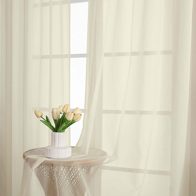 OWENIE Cream Sheer Curtains 120 Inches Long 2 Panels Set, Airy Lightweight - Image 6