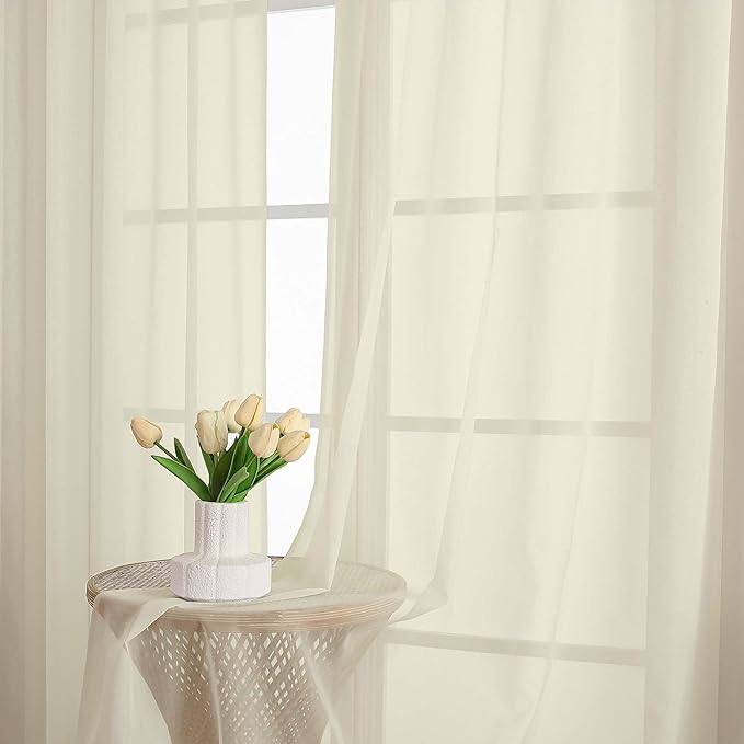 OWENIE Sheer Cream Curtains 108 Inches Long - Image 6