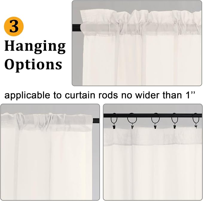 Gwine Ivory Sheer Curtains 84 Inches Long 2 Panels Set - Image 4