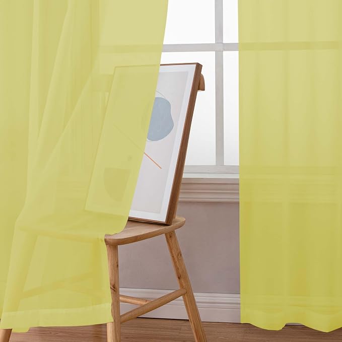Chyhomenyc Lemon Sheer Curtains 96 inches Long 2 Panels, Light Filtering Soft - Image 2