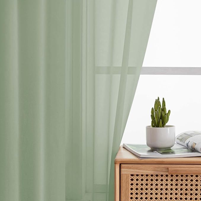 Sage Green Sheer Curtains for Bedroom Living Room 96 Inches Long 2 Panels - Image 6