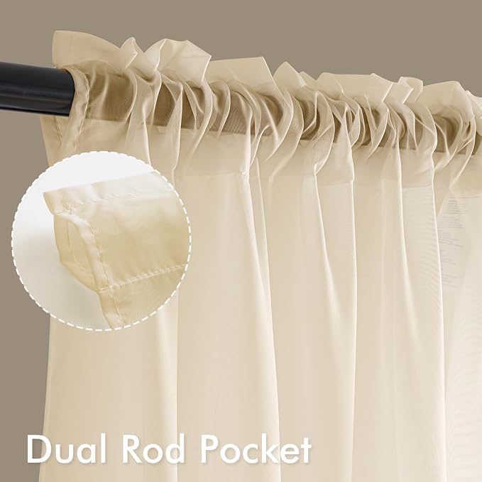 MIULEE Butter Cream Sheer Curtains 72 Inches Long, 4 Panels Set, Rod Pocket - Image 2