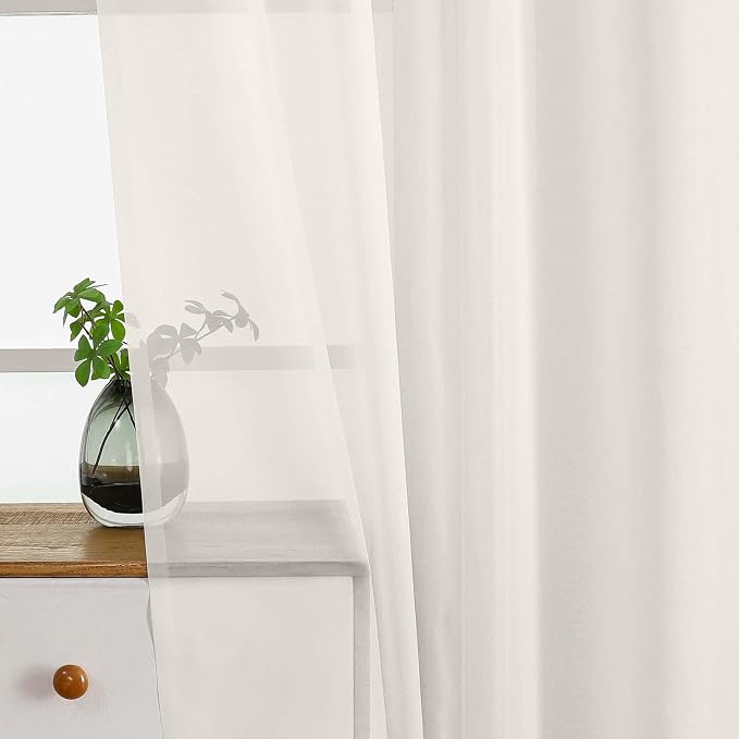 Ivory Small Sheer Curtains Tier 24 Inches Length 2 Pieces, Light Filtering Cafe - Image 4