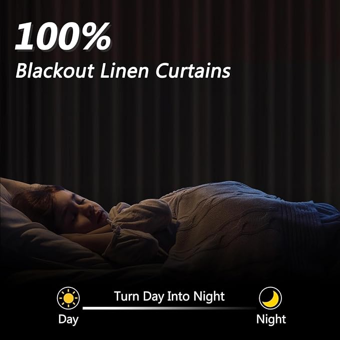 Guken Cream 100% Blackout Linen Curtains 100 Inch Wide by 84 Inch - Image 2
