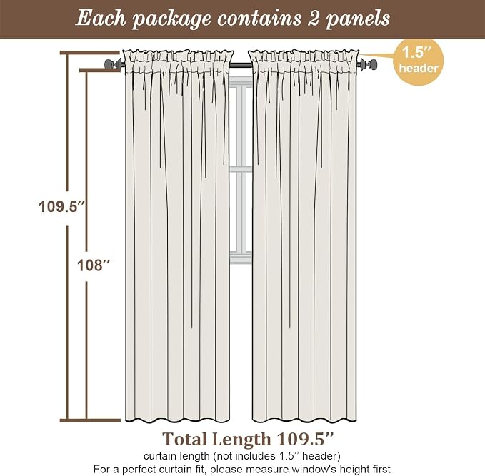 Chyhomenyc Extra Long White Sheer Curtains 108 Inch Length 2 Panels Set - Image 4