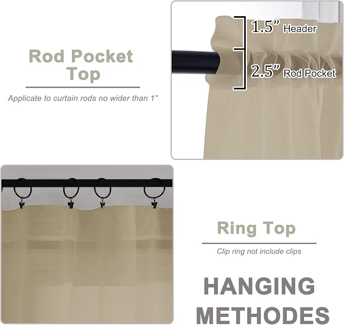 OWENIE Sheer Taupe Curtains, Sheer Curtains 63 inch Length 2 Panels Set - Image 4