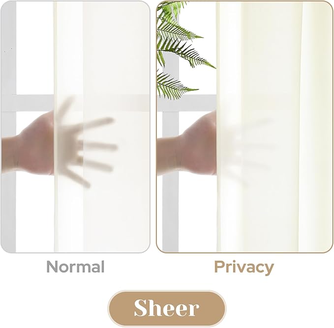 HOMEIDEAS Non-See-Through Cream Yellow Privacy Sheer Curtains, 52 X 54 Inches - Image 3