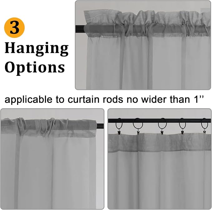 Gwine Charcoal Grey Sheer Curtains 84 Inches Long 2 Panels Set - Image 4