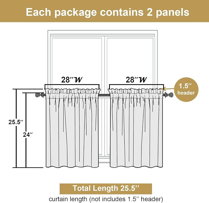 Lecloud Leia Charcoal Grey Sheer Kitchen Curtains 24 Inch 2 Pcs, Jacquard Leaf - Image 3