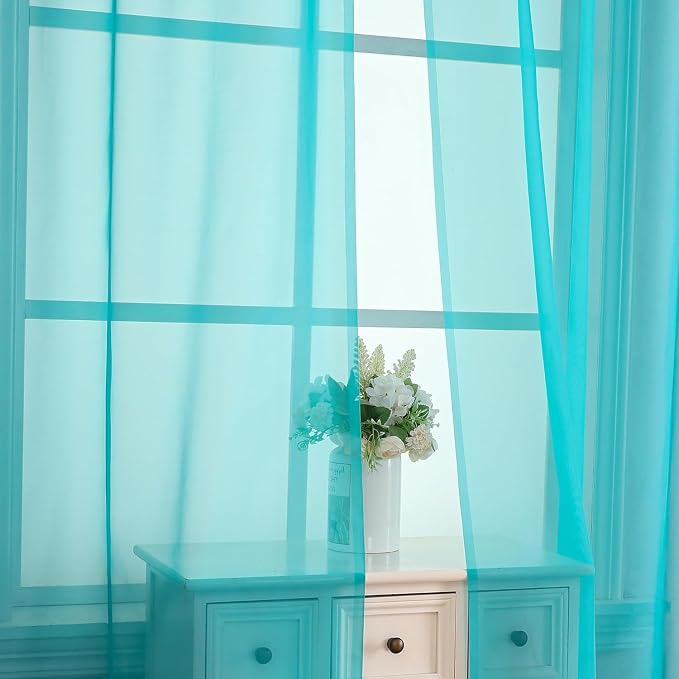 Aiyufeng Turquoise Sheer Curtains 84 Inches Long 2 Panels Set, Light Filtering - Image 7