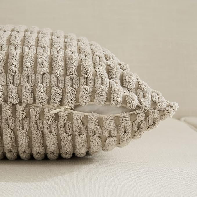 Fancy Homi 4 Packs Taupe Decorative Throw Pillow Covers 22x22 Inch - Image 3