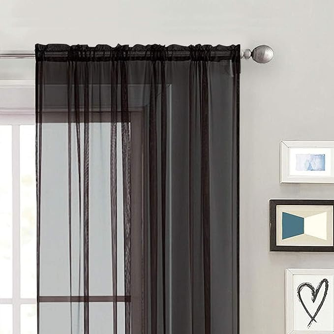 SpaceDresser Black Sheer Curtains 4 Panels Rod Pocket Semi-Sheer Curtain 90 - Image 4