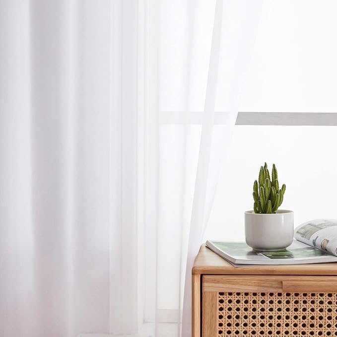 White Sheer Curtain for Bedroom Living Room 78 Inches Long 2 Panels Set - Image 6