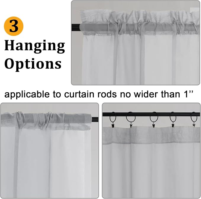 Gwine Light Grey Sheer Curtains 96 Inches Long 2 Panels, Elegant Window - Image 4
