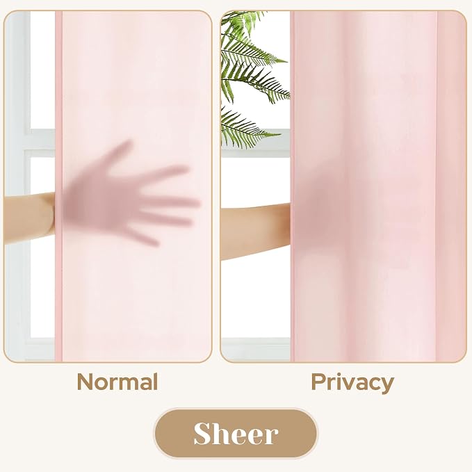 HOMEIDEAS Non-See-Through Blush Pink Privacy Sheer Curtains, 52 X 96 Inches - Image 3