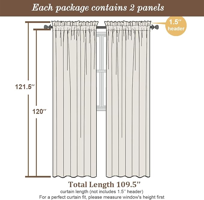 Chyhomenyc Extra Long White Sheer Curtains 120 Inch Length 2 Panels Set - Image 4