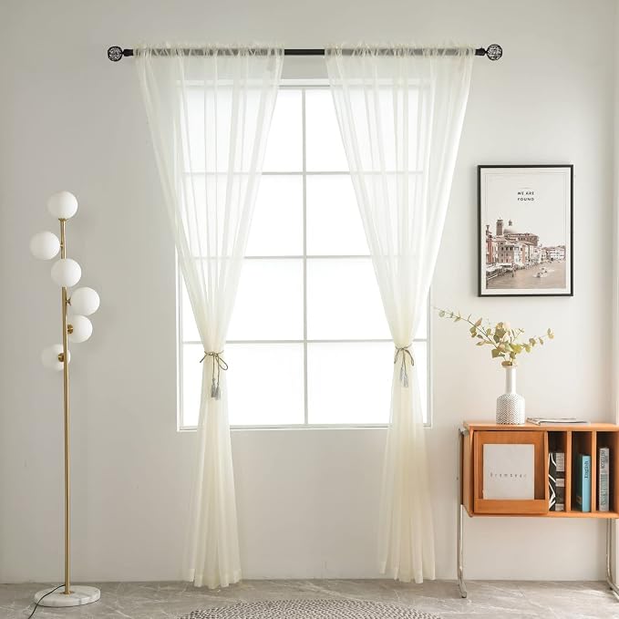 SpaceDresser Basic Rod Pocket Sheer Voile Window Curtain Panels White 1 Pair 2 - Image 2