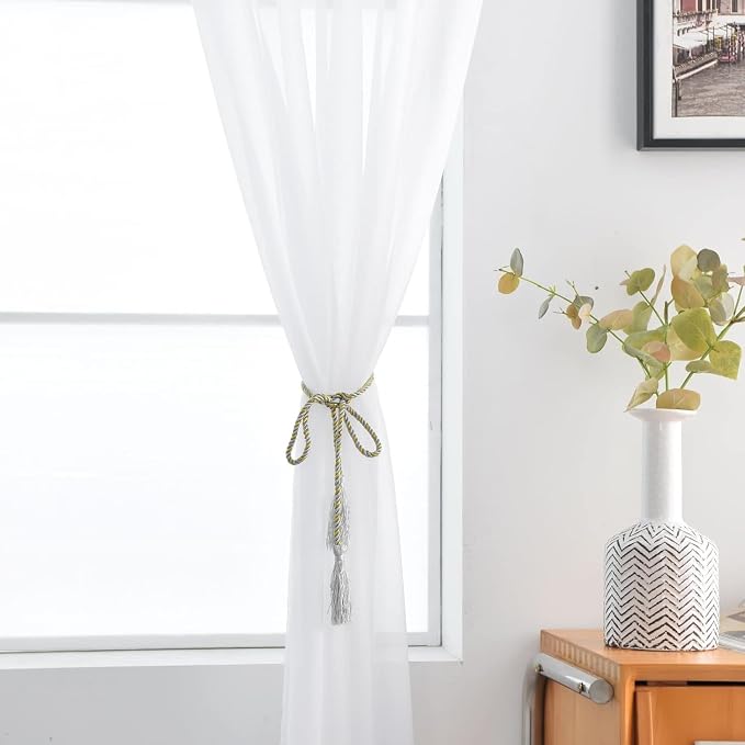 SpaceDresser Sheer White Curtains 4 Panels Rod Pocket Semi-Sheer Curtain 54 - Image 6