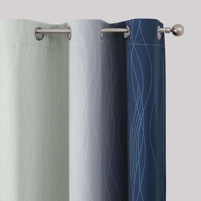Estelar Textiler Navy Blue and Sage Green Ombre Blackout Curtains 72 Inches - Image 4