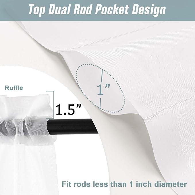 Extra Wide White Sheer Curtains 90 Inches Long 2 Panels, Light Filtering - Image 3