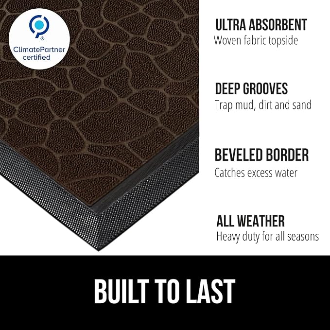 GORILLA GRIP 100% Waterproof All-Season WeatherMAX Doormat, US Designed Natural - Image 3