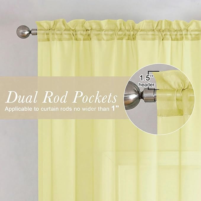 Lecloud Goose Yellow Sheer Curtains 63 Inch Length 2 Panels, Light Filtering - Image 5