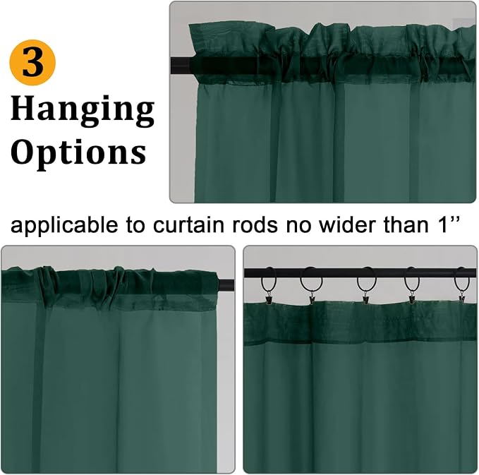 Gwine Hunter Green Sheer Curtains 84 Inches Long 2 Panels Set - Image 4