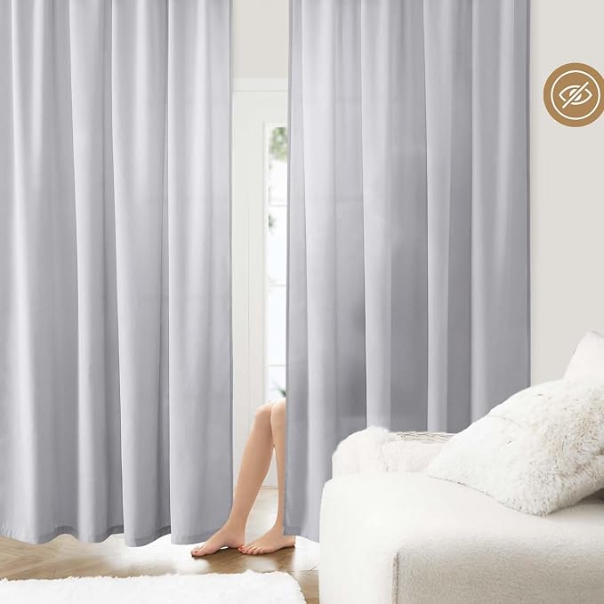 HOMEIDEAS Non-See-Through Light Grey Privacy Sheer Curtains, 52 X 45 Inches by HOMEIDEAS
