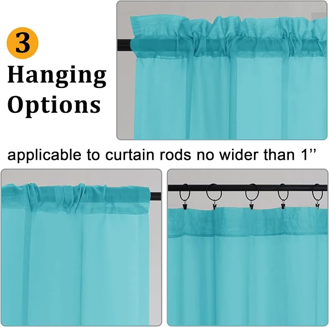 Gwine Turquoise Sheer Curtains 30 Inch Length, Short Light Filtering Voile - Image 5