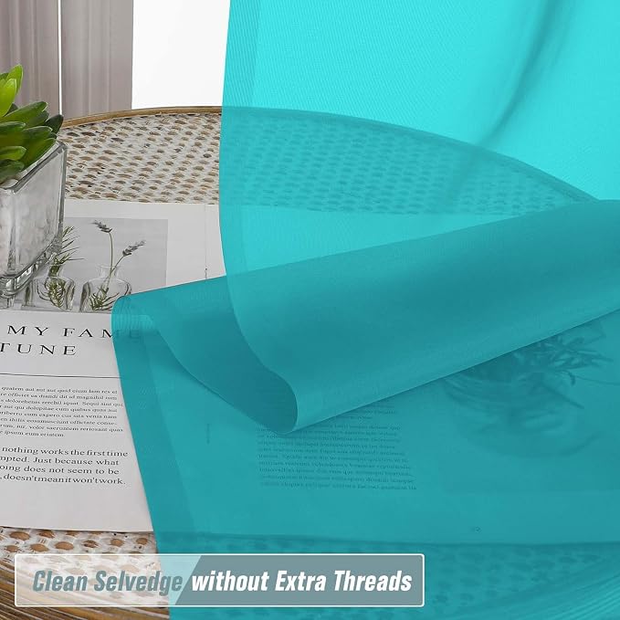 Turquoise Sheer Curtains Tier 30 Inches Length 2 Panels, Light Filtering - Image 5