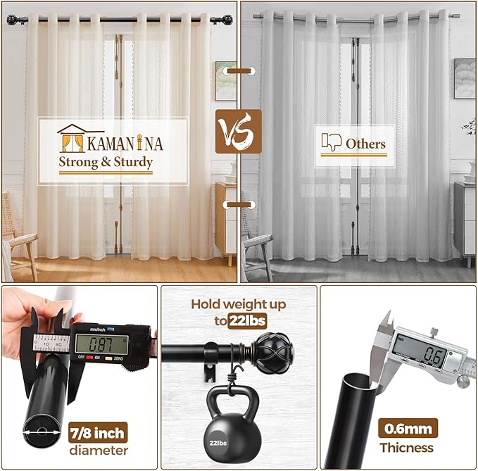 KAMANINA 2 Pack Curtain Rods for Windows 48 to 84 Inch, 7/8 Inch Single - Image 6