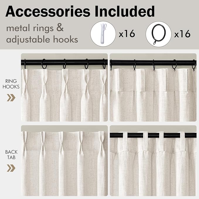MIULEE Pinch Pleated Thick Linen Curtains 120 Inches Long 2 Panels - Image 8